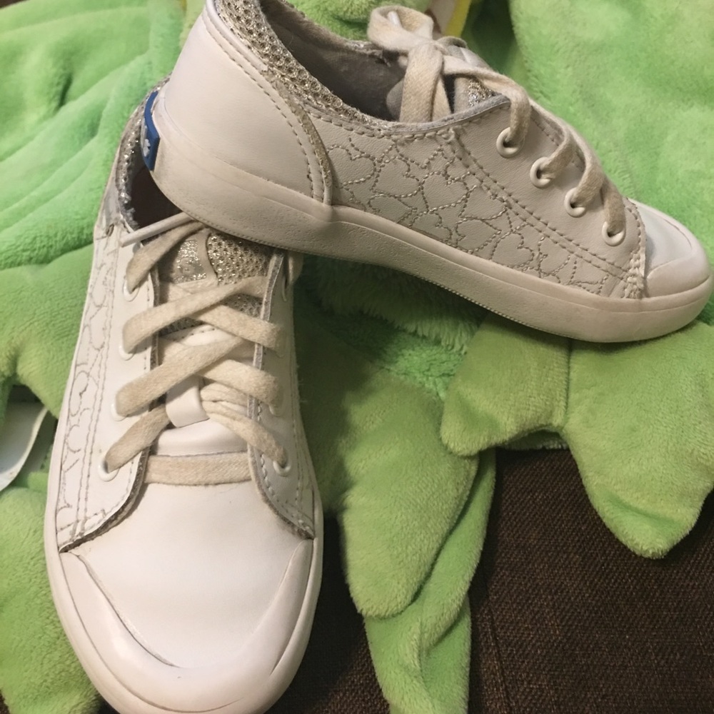 Keds white and silver leather sneakers